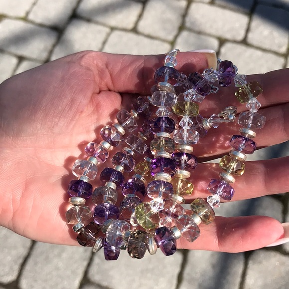 💜💚 Fluorite, Swarovski, and Sterling Silver Necklace and Bracelet Set - Picture 5 of 8